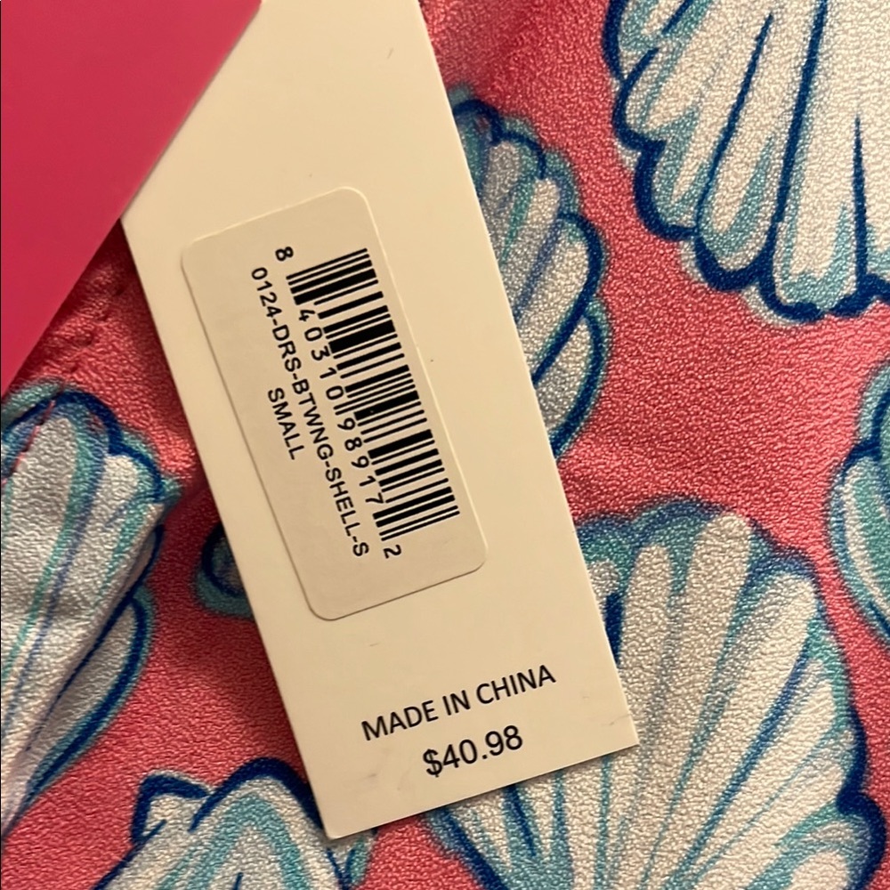 Pink and Blue Shell Print Dress - Picture 3 of 7